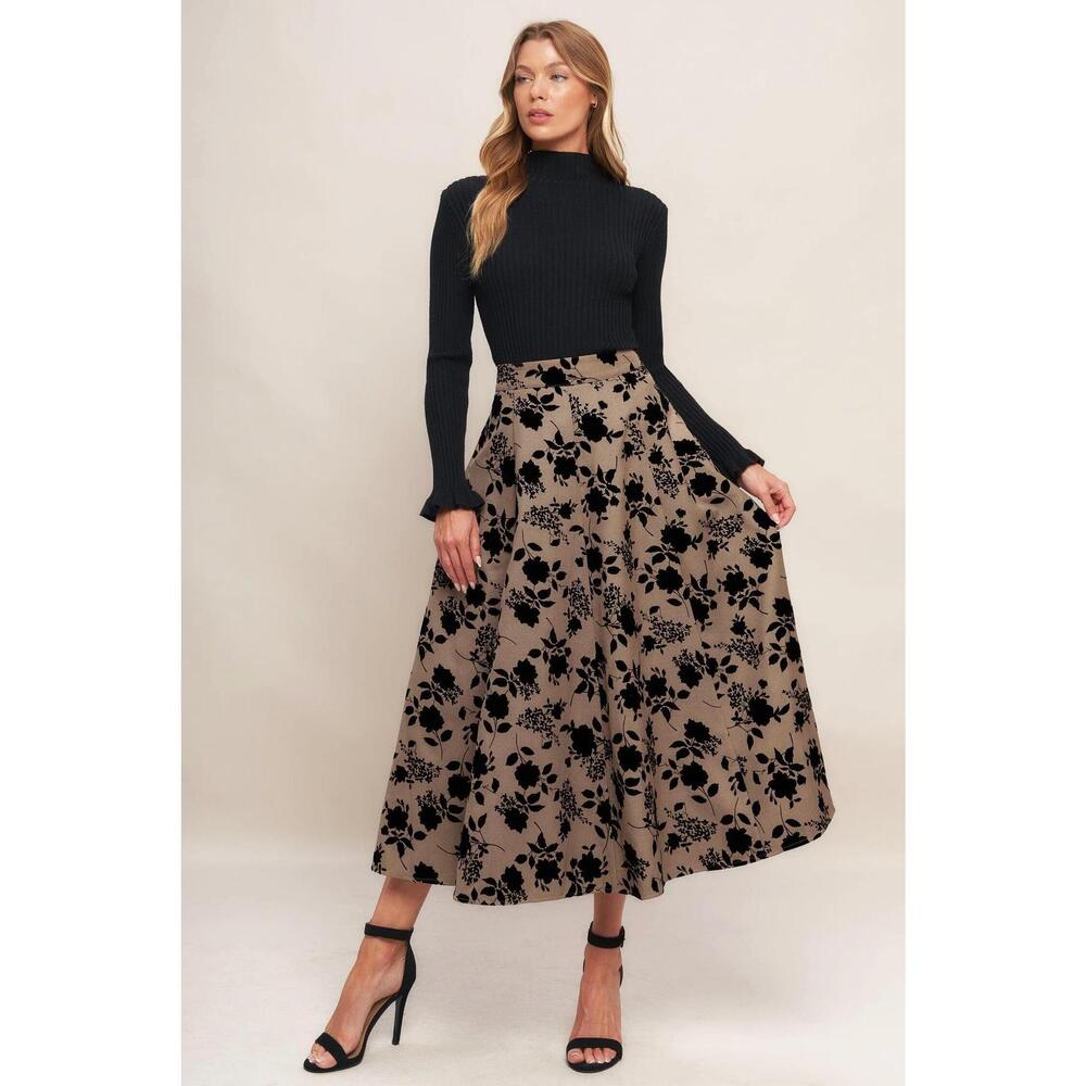 NEW FLYING TOMATO woven maxi skirt in brown and black